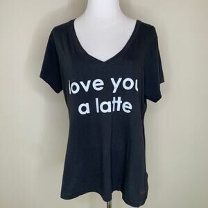 Love you a latte Black V Neck Shirt Sz Small